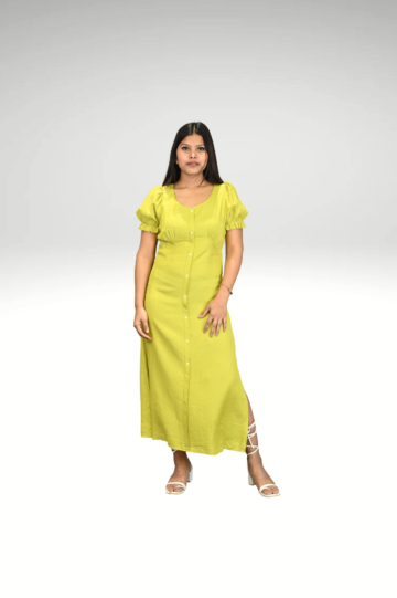 Citrus Charm: The Lemon Long Green Dress