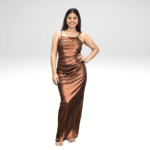 Bronze Allure: The Body Fit Long Brown Gown