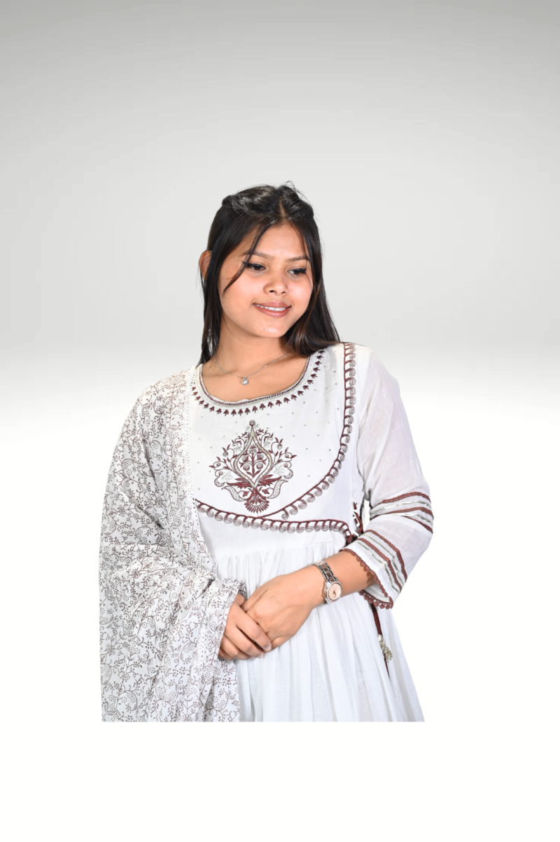 Ivory Grandeur: Full Gher White Anarkali Suit