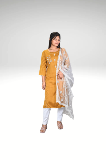 Sunny Elegance: Yellow Suit with White Dupatta