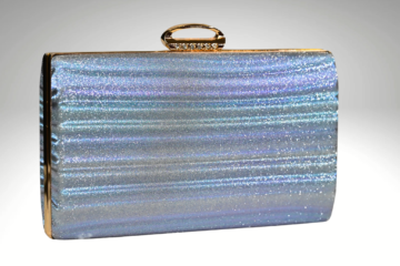 Celestial Gleam: White and Sky Blue Slingbag with Elegant Clutch Work | Surbhi's Couture