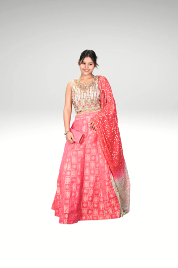 Scarlet Harmony: Red Printed Lehenga & Blouse