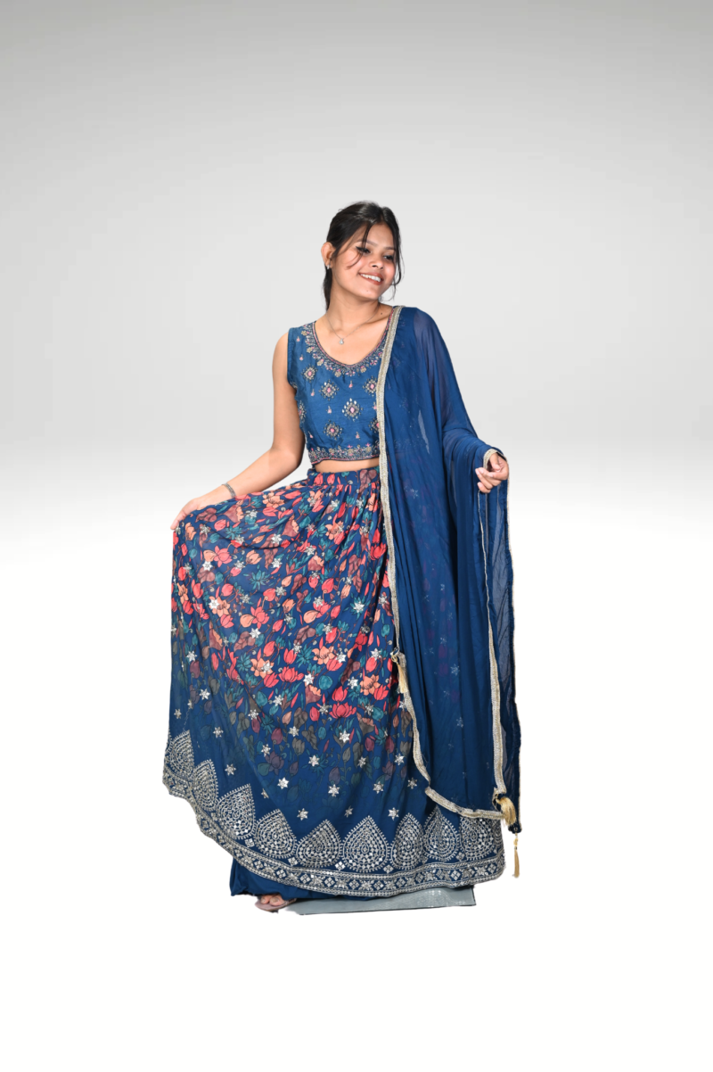 Azure Blossom: The Blue Floral Lehenga