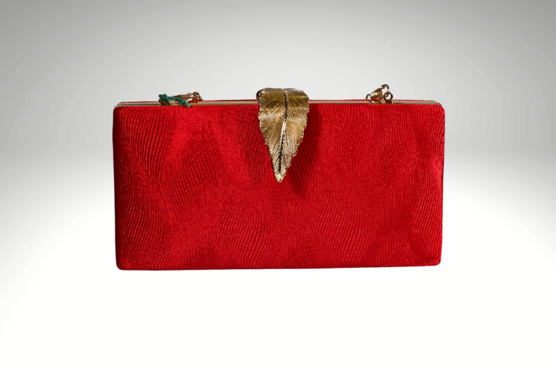 Crimson Velvet Charm: Red Purse with Luxurious Velvet Clutch Work | Surbhi's Couture