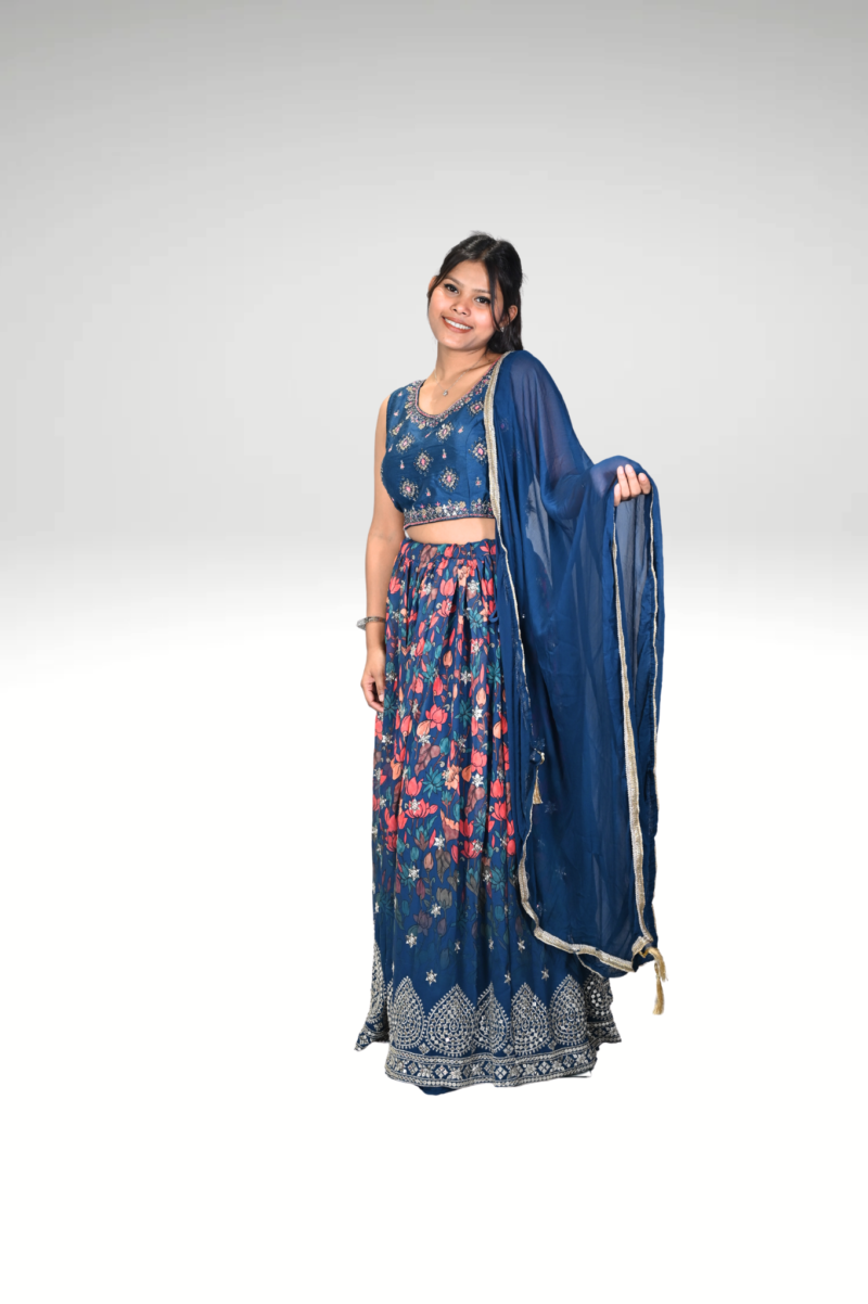 Azure Blossom: The Blue Floral Lehenga