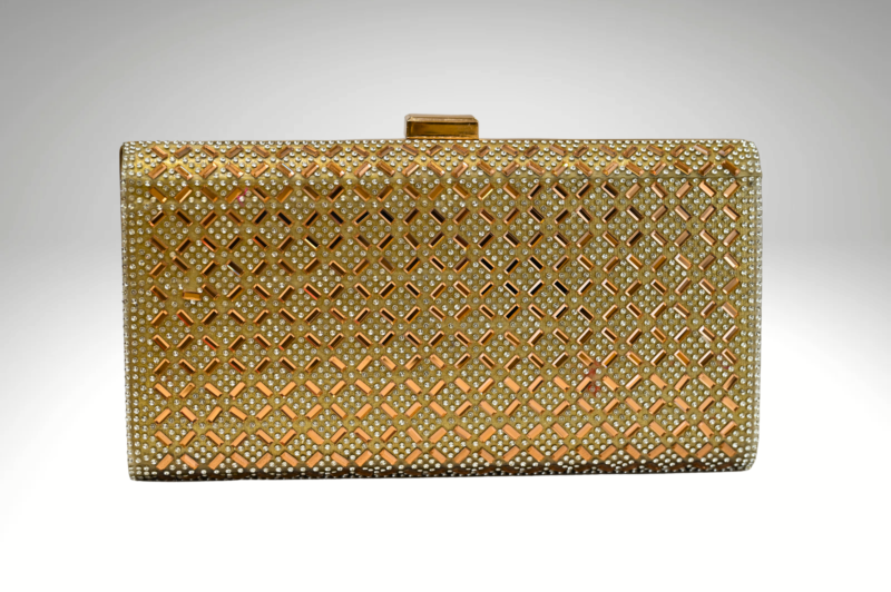 Aurora Gleam: Golden Purse with Stylish Slingbag Work | Surbhi's Couture