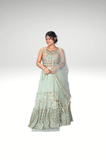 Emerald Enchantment: The C-Green Printed Lehenga