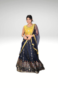 Celestial Grace: Dark Blue Printed Lehenga