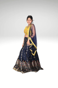 Celestial Grace: Dark Blue Printed Lehenga