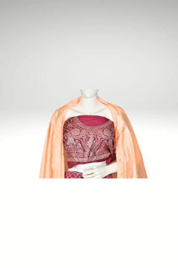 Silken Sangeet - Peach and Wine Banarasi Silk Lehenga