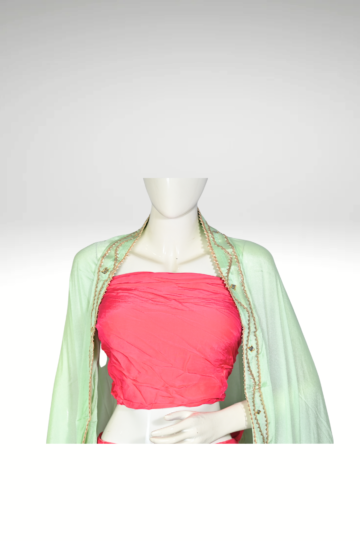 Rosy Reef - Pink and Sea Green Bandhej Lehenga