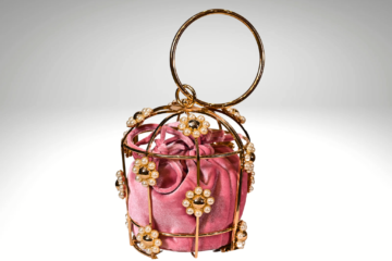 Golden Blossom: Baby Pink Purse with Luxurious Golden Cage Cell Work | Surbhi's Couture